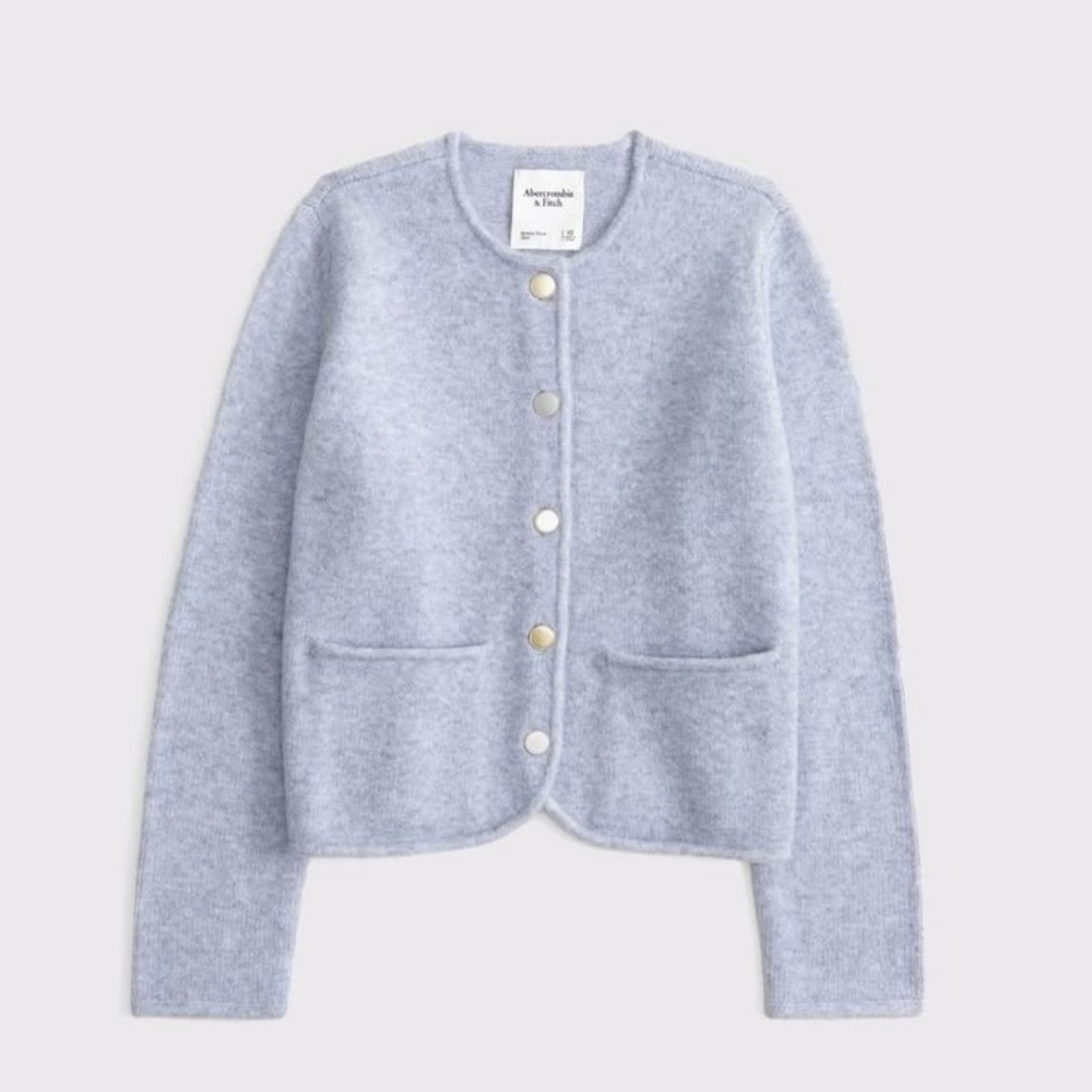 Abercrombie & Fitch Light Gray Button-Front Cardigan